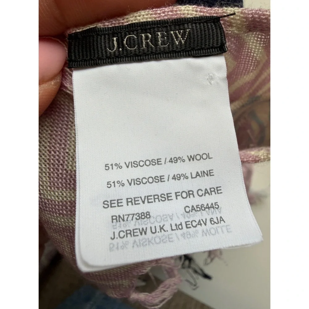 J. Crew‎ Scarf Navy Pink Chevron Wool Blend Preppy Coastal Wrap Elevated basics